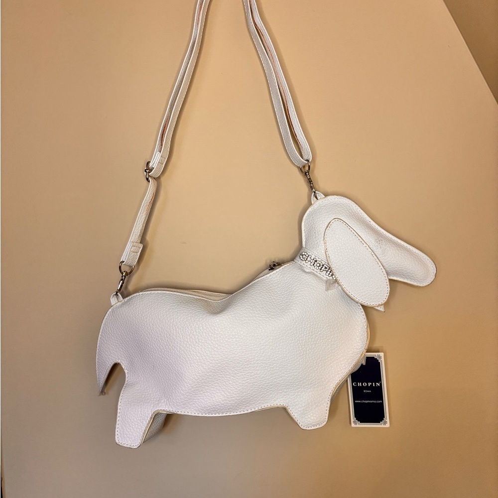 NWT CHOPIN ROMA White Dachshund/Dog Crossbody Bag